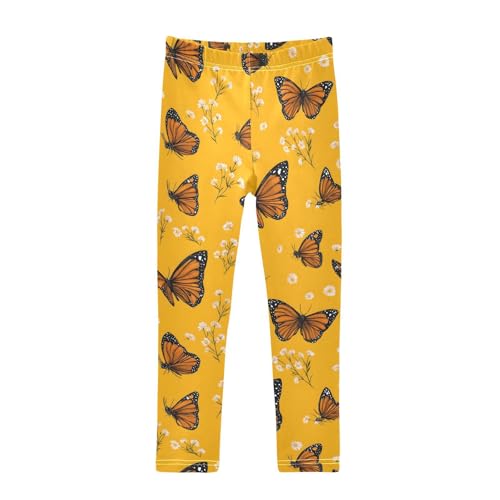Butterfly Daisy Yellow Girls Leggings Soft Stretch Workout Yoga Dance Pants for Kids Casual Tights