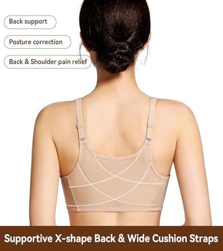 Lemorosy Front Closure Posture Bra Back Support Smoothing Underwire Comfortable Everyday Bras for Women2