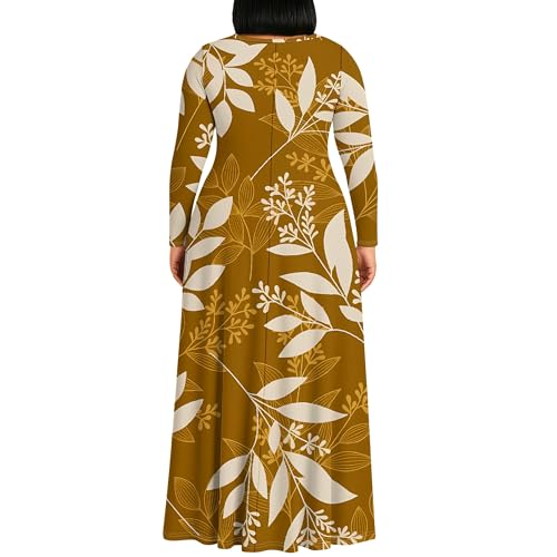 Image of PinkPatty Plus Size Maxi Dresses for Women Long Sleeve Crew Neck Sundress Casual Fall Dress with Pockets