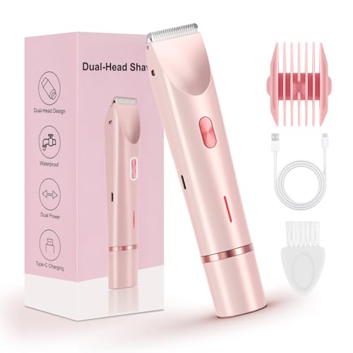 Dermave Bikini Shaver Bikini Trimmer for Women 2 in 1 Dual Head Waterproof & Painless Electric Razors for Pubic Hair(Pink)