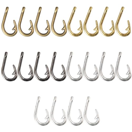 Uniquer 20Pcs Fish Hook Shape Charms, 5 Color Fishhooks Pendant, Alloy Dangle Charms with Loop for DIY Jewelry Craft
