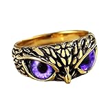 SINLEO Stainless Steel Signet Biker Ring Vintage Animal Demon Eye Owl Rings for Men Women Statement Jewelry Gold Purple Eye Size 8