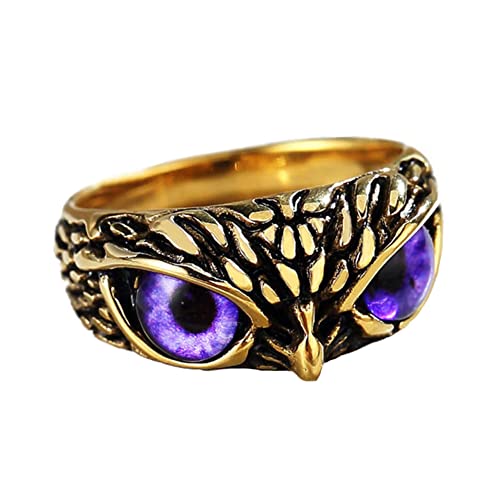 SINLEO Stainless Steel Signet Biker Ring Vintage Animal Demon Eye Owl Rings for Men Women Statement