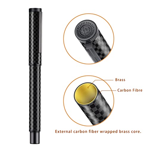 Image of Hongdian Black Forest Pro Carbon Fiber Fountain Pen, Extra Fine Nib Modern Design Smooth Writing Pen with Converter and Metal Pen Case Set