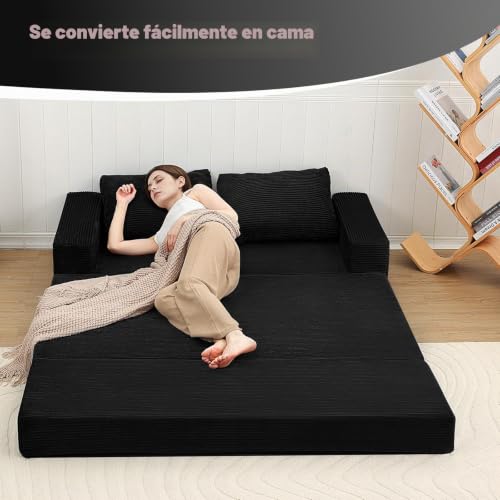 Sofá cama convertible de pana sin montaje para solucionar la falta de espacio negro 6