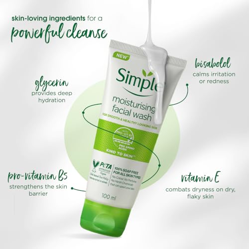 Image of Simple Kind To Skin Moisturising Facial Wash 100 ml | 100% Soap-Free Facewash | For normal to dry skin