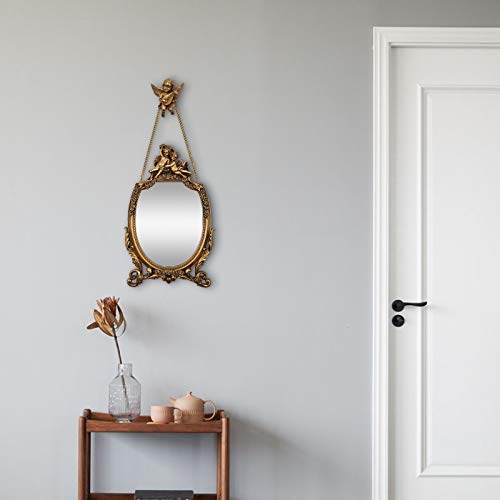 Simon's Shop Baroque Style Wall Mirror, 16.5 x 9.5 inches Decorative Mirror with Cherub and Floral Ornaments, Vintage Gold Finish