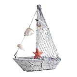 Generisch Kleines Segelboot-, Mini-Segelboot-Modellation | Handgefertigte Modell-Ornamentation aus Holz mit Muschel | Hölzerne Miniatur-Segelboot-Wohnkultur, Mottoparty-Foto-Requisiten