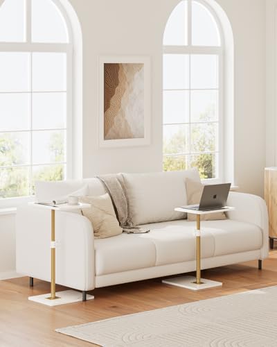 HEYZOEY Beistelltisch, C-Form Höhenverstellbar Sofatisch, 360°Rotierend Couchtisch Klein,40x30x(45-81) cm,Holz Kaffeetisch Laptoptisch für Schlafzimmer, Wohnzimmer, Büro(Weiß Gold) – Bild 6