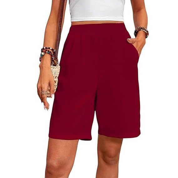 Radharamana Store Women's Outdoor Shorts with High-Waisted Design Drawstring Waist Relaxed Fit Stylish Brown Summer Wear|with Above Knee Length High Rise Waist and Two Slant Pockets Black-image-23