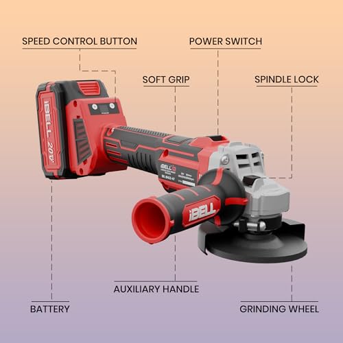 Image of iBell BA20-25 4.0Ah (BMC) Cordless Angle Grinder Brushless|20V Max|100mm /4inch Disc|3-Speed (5000 /6500 /8500 RPM)|Lightweight- Ideal for Cutting, Grinding, and Polishing