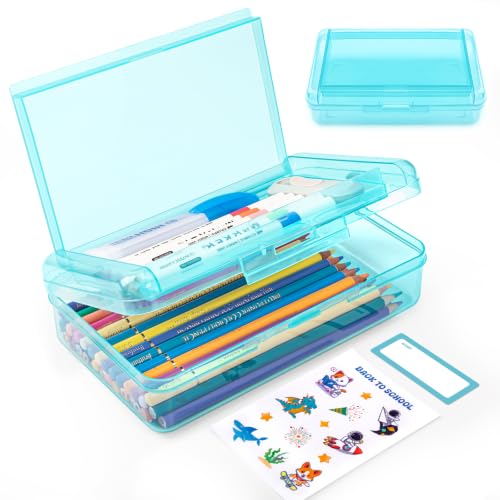 Image of Double Layer Plastic Clear Hard Pencil Cases Box with Personalized sticker