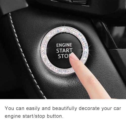 Image of Car Bling Crystal Rhinestone Engine Start Ring Decals, Sparkling Diamond Car Push Start Button Ignition Ring Sticker, Auto Key Ignition Knob Ring Decoration for Women Girls (AB)