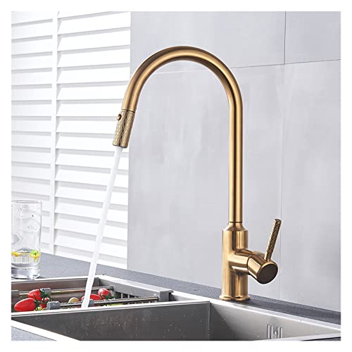 Grifo de cocina extraíble oro para isla de cocina abierta y funcional 5