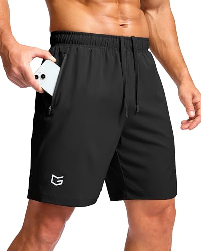 G Gradual Men's Athletic Running Shorts with Zipper Pockets Quick Dry 7'/ 5'/ 9' Workout Gym Shorts for Basketball Hiking(Black,7M)