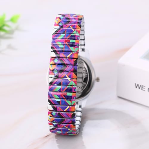 JewelryWe Women's Stretch Band Watches: Easy Reader Analog Quartz Elastic Watch Casual Floral Expansion Band Wristwatch3