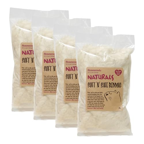 Rosewood Naturals Soft ‘n’ Safe Bedding 20g (Pack of 4) – 100% Natural Kapok Fibre Nesting Material, Soft Silk-Like, Non-Stringing, Hypoallergenic Bedding for Hamsters, Mice, Gerbils