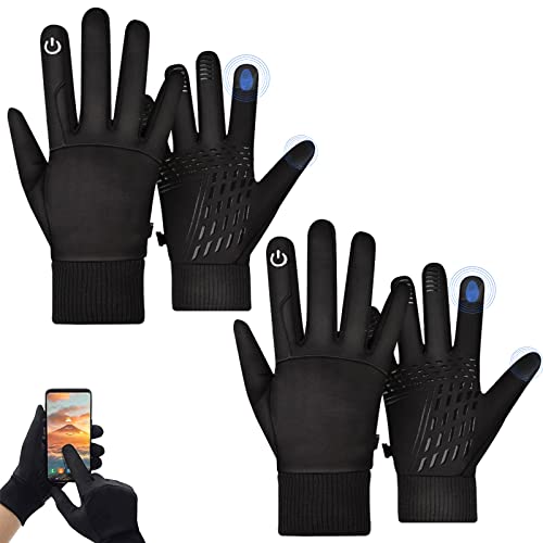 RURING Thermohandz Gloves Valentines Day Gifts Winter Warm Thermal Water Resistant Gloves with Touchscreen Fingers Running Motorcycle Driving Thermo Handz Gloves for Men Women, 2Pcs Black XL