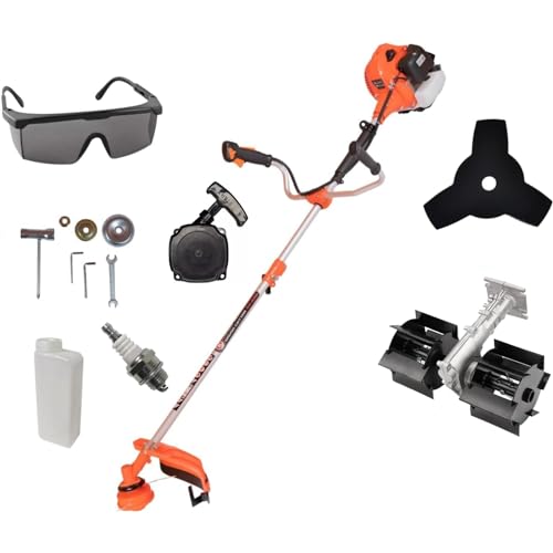 KNakasaki | Desbrozadora Gasolina Profesional Multifunción, con Accesorios, 65CC Motor 2 Tiempos (Cultivador, Gafas de Proteccion, Herramientas Gasolina)