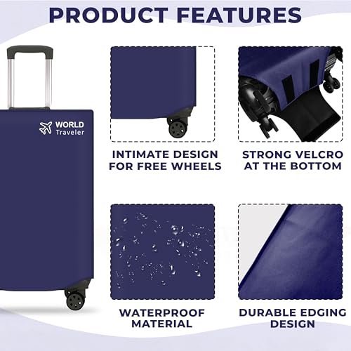 Image of Kraptick Non-Woven Luggage Cover - Waterproof, Dustproof, and Stretchable Luggage Protector Cover, Durable Non-Woven Luggage Case for Trolley Bags with Stretchable and Durable Design (Blue-20 Inch)