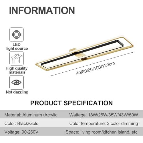 Plafonnier LED linéaire 100cm à intensité variable pour salle à manger