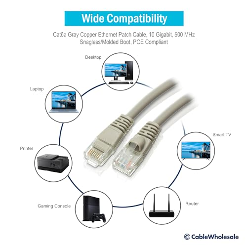 CableWholesale 100 Foot Gray Cat6a Ethernet Patch Cable, Snagless/Boot with RJ45 Connector, 500 MHz, 24 AWG, UTP(Unshielded Twisted Pair) Stranded Copper, Internet Patch Cable
