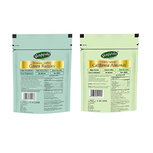 Image of Happilo 100% Natural Premium Californian Almonds, 200g (Pack of 2) and Happilo Premium Seedless Raisins, 250g (Pack of 2)