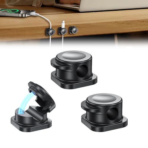 Magnetic Cable Clips, 2025 New Magnetic Cord Holder for Charging Cords, Magnetic Cable Holder Under Desk Cable Management for Nightstand (3 PCS)