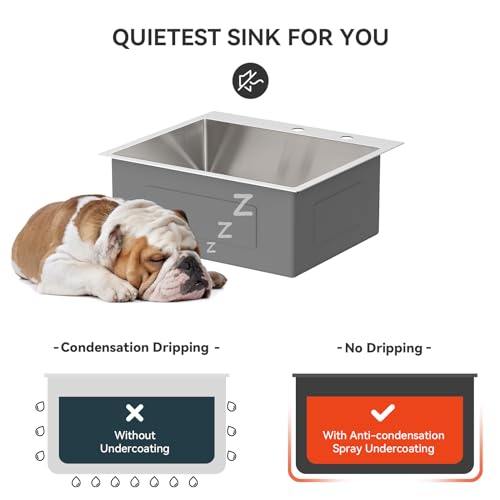 Lordear 25 Drop In Kitchen Sinks 25 x 22 Single Bowl Stainless Steel 16 Gauge Topmount Over Counter Handmade Kitchen Laundry Room Utility Sink Basin by Lordear - Used condition - Image 9