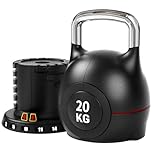 7 in 1 Adjustable Kettlebell, 10/20kg Kettlebell with Die-Cast Aluminum and ABS Material, Quick Adjustment Weights and Safety Lock, Space-Saving, for Full-body Workout & Cross-Training (Black, 20kg)