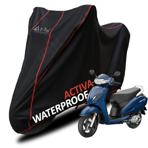 Image of Bike Body Cover Activa 6g All Model Scooty Cover with Waterproof, Dust Proof, UV Rays Protective, Tripple Stitching & Lightweight Two Wheeler Covers - Black with Waterproof Red Piping
