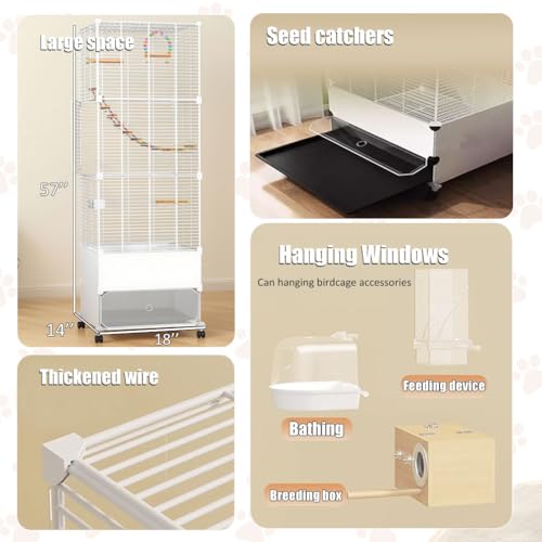 image for SNAAT Bird Cage Parakeet Cage with Bird Toys & Slide-Out Tray, Wooden 