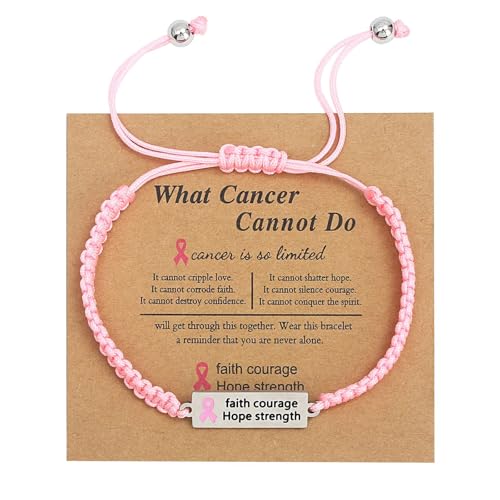 LANWLOSI Breast Cancer Bracelets for Women Breast Cancer Awareness Bracelets Pink Ribbon Bracelet Adjustable Braided Bracelet Breast Cancer Awareness Accessories Breast Cancer Gifts for Women