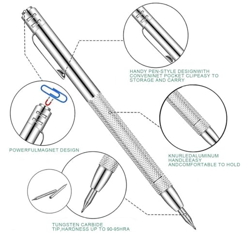 EIHI Gravurstifte aus Wolframkarbid Anreißnadel Kommt Reißnadel mit 10 zusätzlichen Stiftspitzen für Keramik, Edelstahl und Glas
