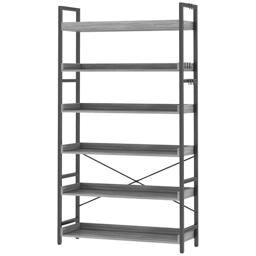 HCHQHS Bookshelf, Adjustable Industrial Bookcase, Vertical Tall Book Shelf, Wood
