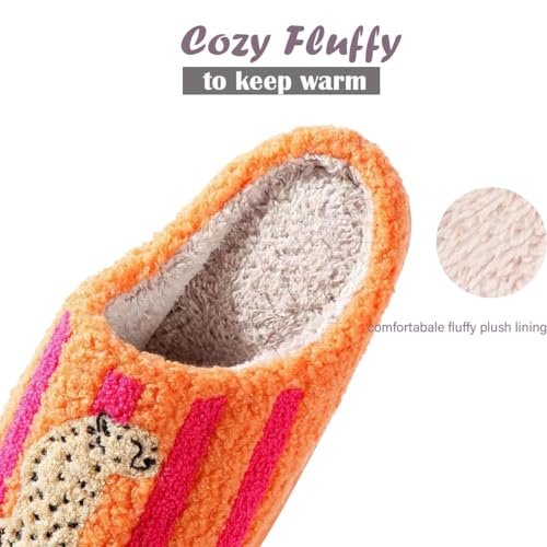 Women's Men's Happy Face Heart-shaped Cat Slippers - Retro Leopard Print, Memory Foam, Soft Plush, Warm, Anti-Slip Home Shoes3