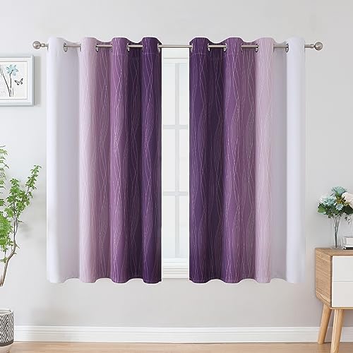 Estelar Textiler Purple and Greyish White Blackout Curtains 54 Inch Length, Light Blocking Gradient Grommet Drapes for Living Room, Thermal Insulated Ombre Curtains for Bathroom,52Wx54L,2 Panels