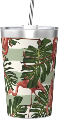 魔法瓶 フラミンゴ柄 タンブラー 350ml ステンレス製 水筒蓋とストロー付き 真空断熱漏れない 持ち運び 直飲み 子供 通勤 通学 かわいい おしゃれ プレゼント