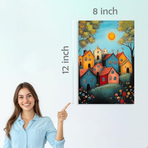 Image of SiddArtify Colorful Village Wall Art Prints Set - Whimsical Landscape Poster Decor for Living Room Bedroom Office - 8x12 Sticker Pack of 6