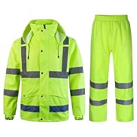 Yukirtiq Herren Regenanzug Wasserdichten Anzug mit Reflexstreifen Regenjacke mit Kapuze Regenhosen Fahrrad Arbeitskleidung Outdoor Regenmantel Winddicht Regenjacke, Grün, L