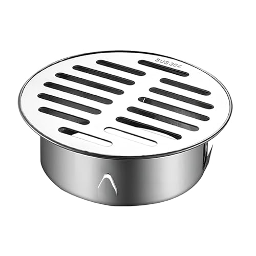 Qrity Drain de Plancher, Siphon de Sol Anti-Blocage de Balcon en Acier Inoxydable, Siphon de Sol pour Douche, Rond Anti-Blocage (125 Bouche Plate)