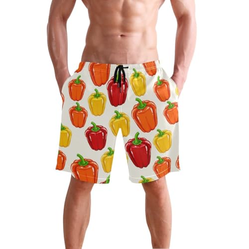 Vegetables Green Pepper Mens Swim Trunks Quick Dry Beach Shorts with Pocket S 2302499