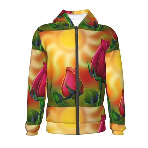 Rose Psychedelic Kids Pullover Hoodies Boys Zip Up Sweatshirts Girls Athletic Clothes with Pocket2