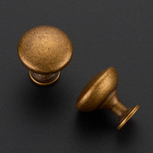 Image of Ravinte Antique Brass Cabinet Knobs, Zinc Knobs Drawer Pulls, 30 Pack | Round Knob Shape, Smooth Pull Grip, Kitchen Cabinet Update, For Dressers, Drawers, Cabinet Doors, Furniture Hardware Projects