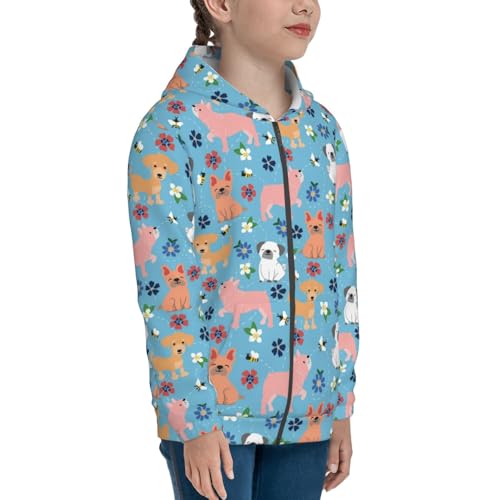 Cute Colorful Puppy Kids Pullover Hoodies Boys Zip Up Sweatshirts Girls Athletic Clothes with Pocket4