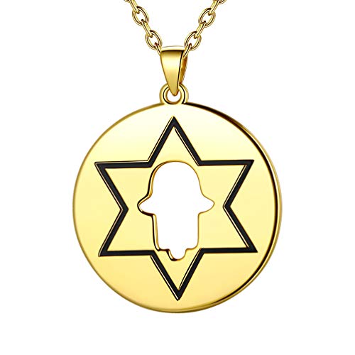 Besilver Magen David Round Coin Necklace Sterling Silver 18K Gold Plated Hamsa Hand Pendant Necklace Women Girl Amulet Jewelry FP0084Y