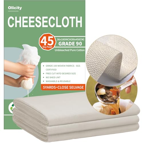 Olicity Cheesecloth, Grade 90, 45 Square Feet, 100% Unbleached 