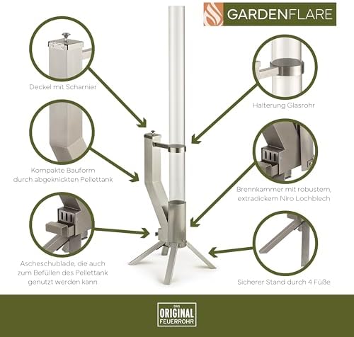 Bild 3 - Feuerrohr Klassik – Edelstahl Feuersäule und Pelletfackel für Tolles Ambiente-Feuer – Elegante Terrassenheizer und Gartenkamin Alternative für Deine Terrasse und Garten (Silber)