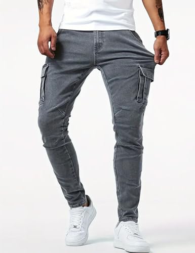 Mens Slim Fit Jeans Cargo Skinny Jeans Denim Stretch Pants Casual Trousers Joggers with Pocket3