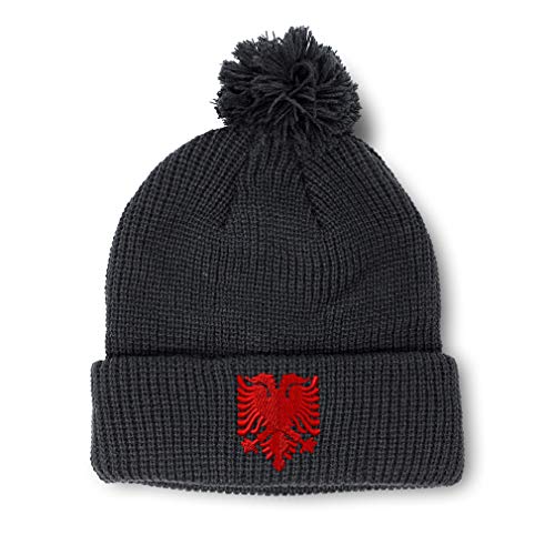 Pom Pom Beanies for Women Albanian Eagle Embroidery Europe Winter Hats for Men Acrylic Skull Cap 1 Size Black Design Only